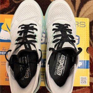 Skechers White and Mint Slip-Ins Women's Athletic Sneakers